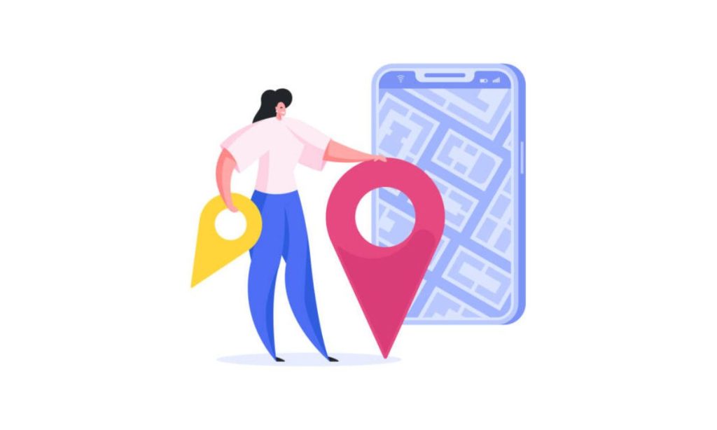 Modern woman in casual clothes marking locations on a digital city map using her smartphone, showcasing the benefits of voice-enabled GPS tracking in trip planning, city navigation, and real-time travel assistance.