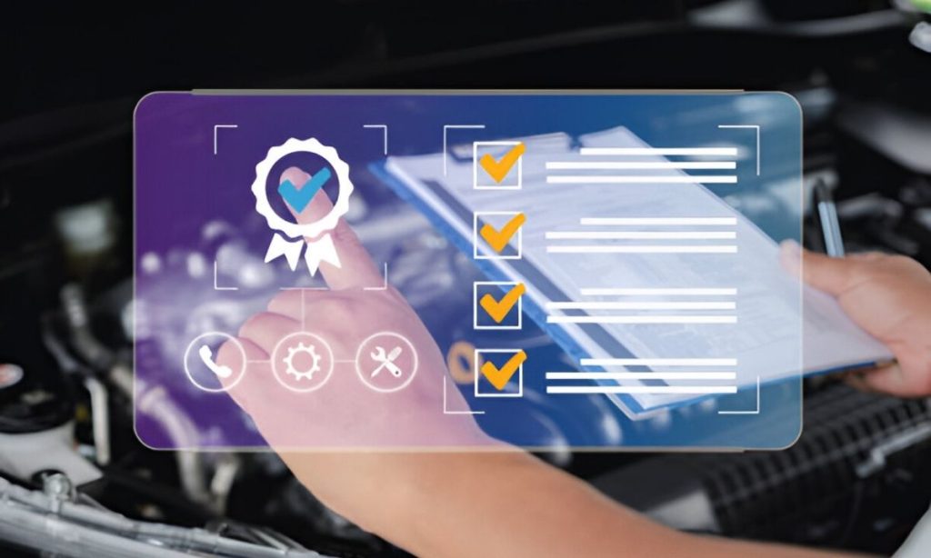 Car service staff using a digital checklist to ensure top service quality for car maintenance, explaining essential tips for beginners in Bangladesh